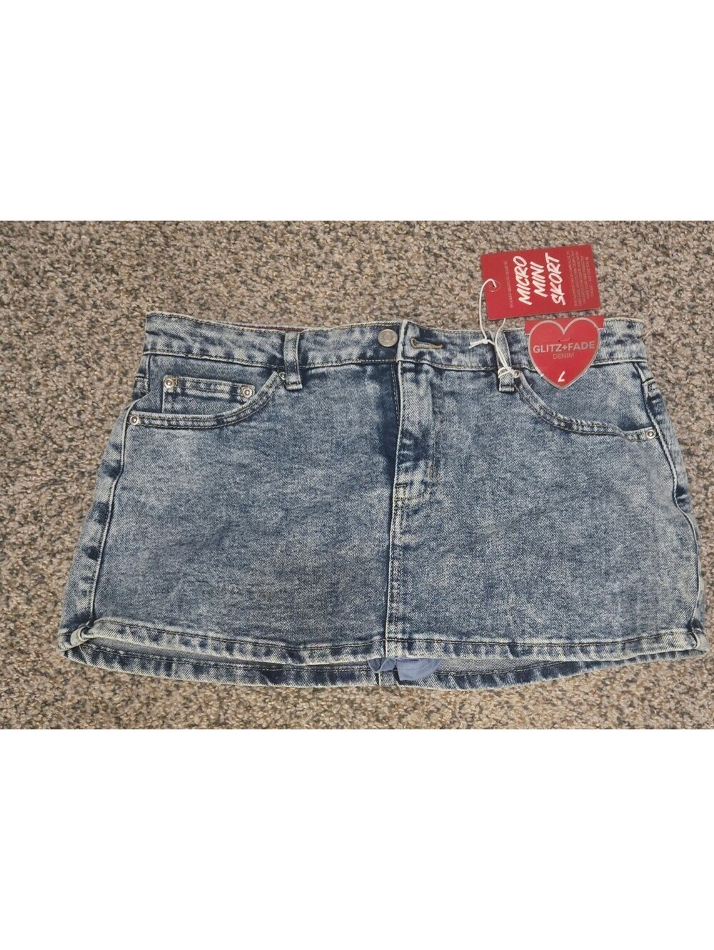 NWT Glitz + Fade Acid Wash Denim Micro Mini Skort - Size L Y2K Aesthetic